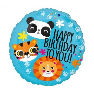 Lion Tiger & Panda Happy Birthday Balloon